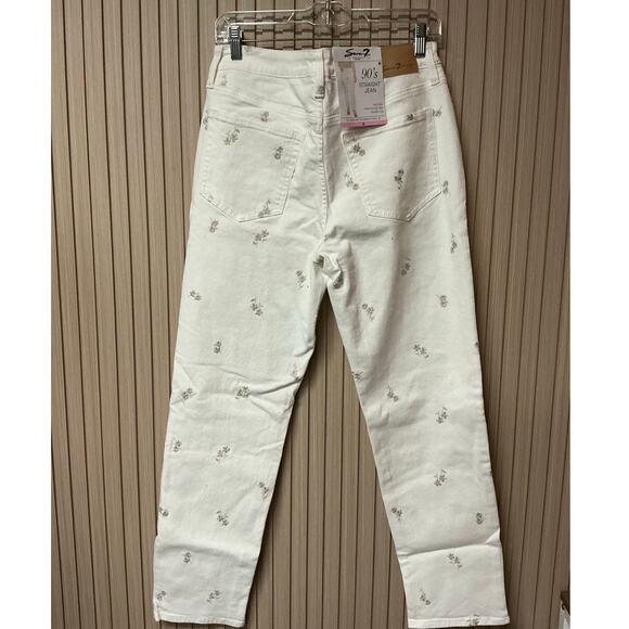 Seven7 90’s Women’s Straight Jeans Cream Embroidered Size 6 - Picture 2 of 5